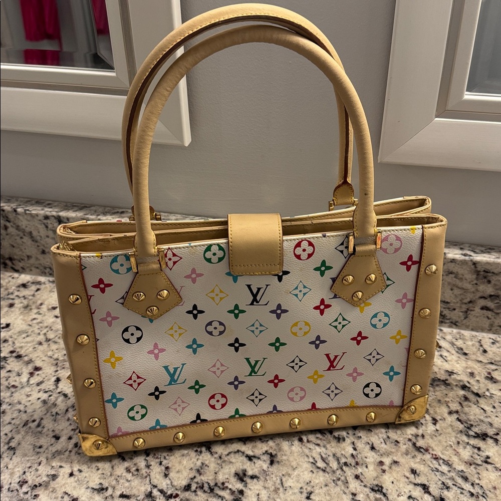 Multicolor Studed Designer Monogram Handbag White… - image 2